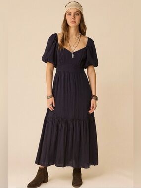Altar’d State navy maxi dress with puff sleeve square neckline